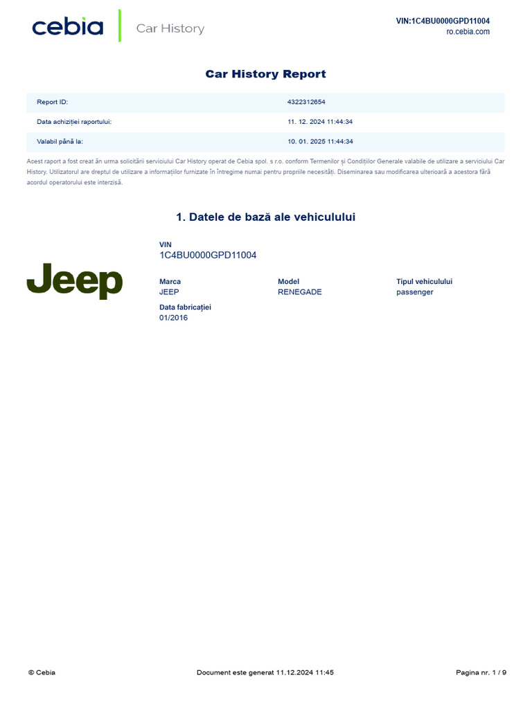 Cebia Car History 1C4BU0000GPD11004 | PDF