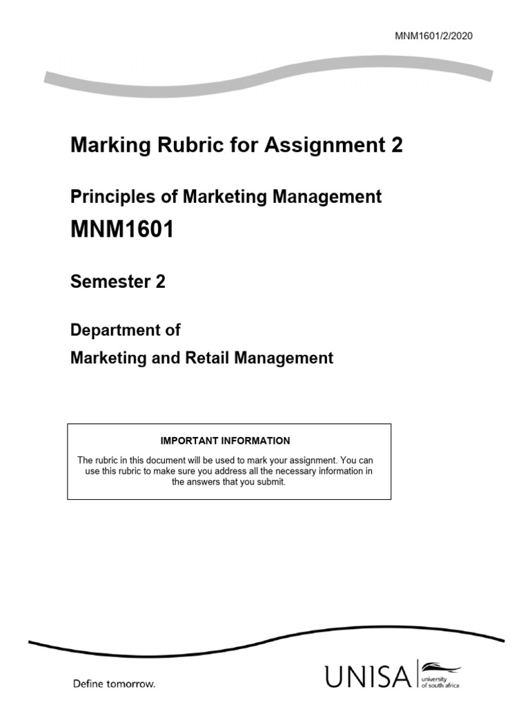 MNM1601 2020 2 Assignment+2 Rubric FINAL | PDF | Market Segmentation ...