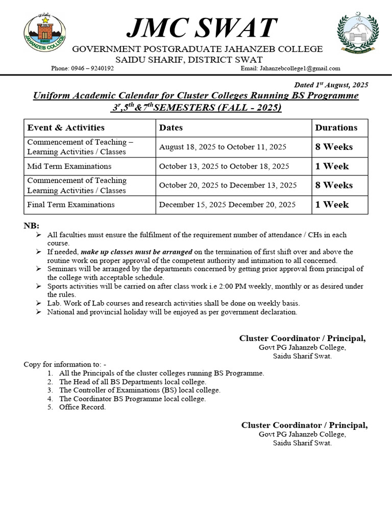 JMC Academic Calendar 2025-2026 | PDF