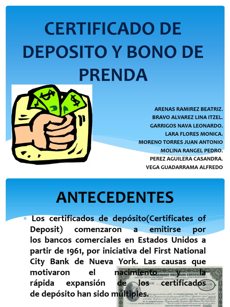 Certificado de Deposito y Bono de Prenda