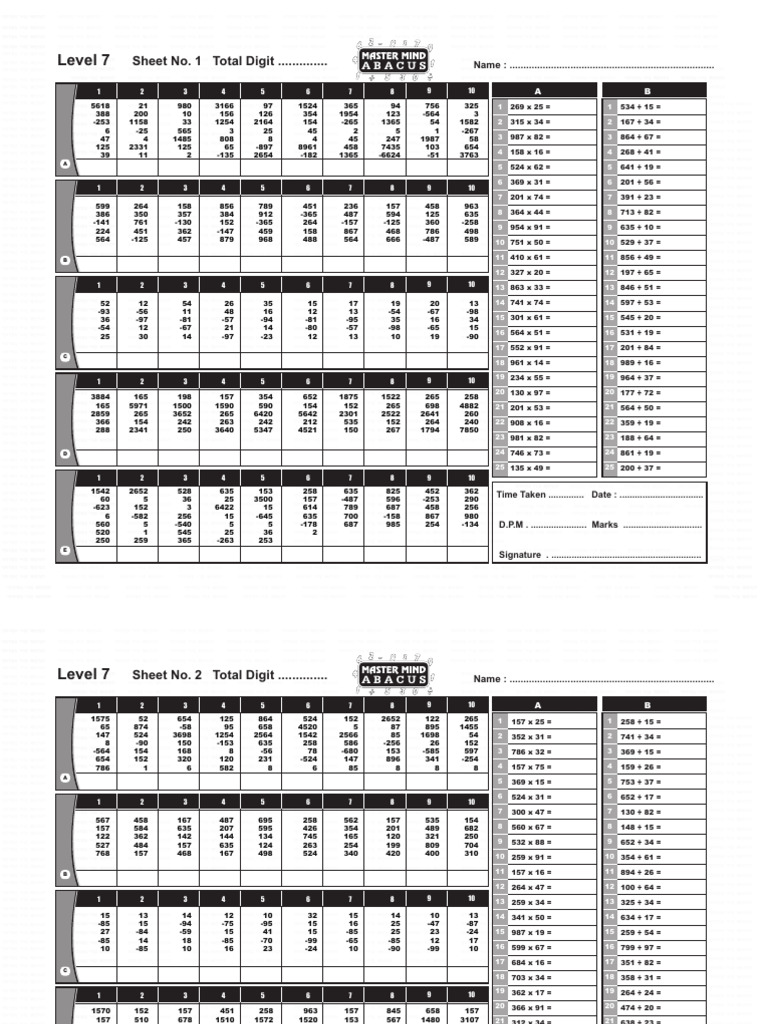 7th Level Practice Sheet | PDF