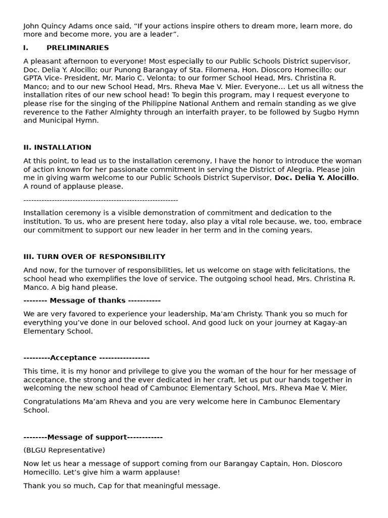 Installation Rites Scipt | PDF