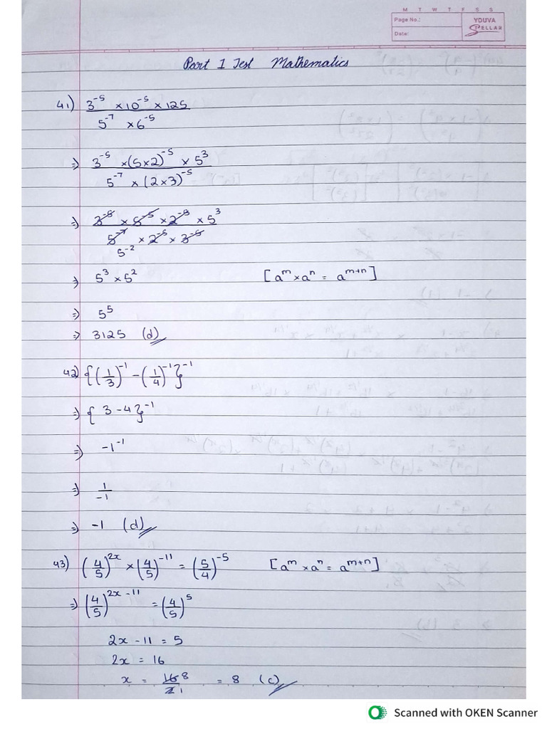 Part 1 Test Mathematics Answers | PDF