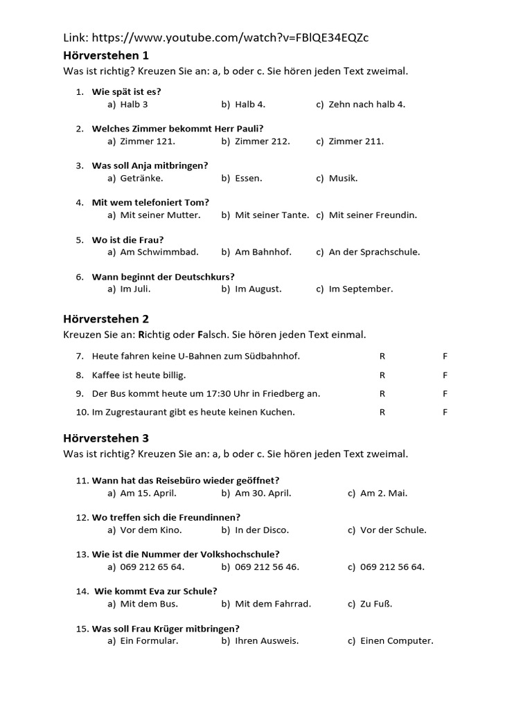 Hörverstehen A1 I | PDF