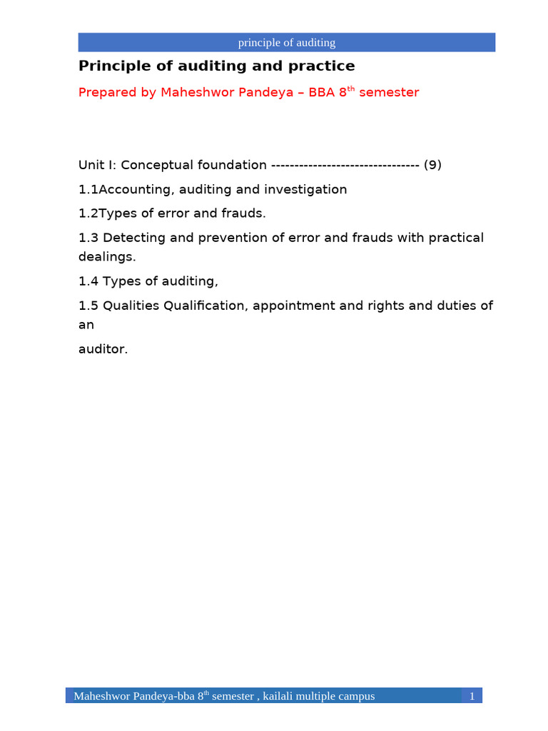 Auditing Notes by Maheshwor | PDF | Audit | Financial Audit