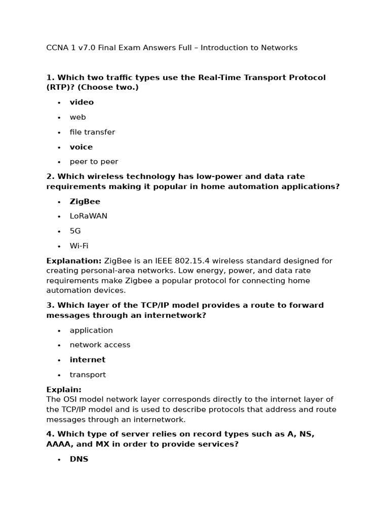Ccna 1 V7 0 Final Exam Answers Full Introduction To Networks Pdf