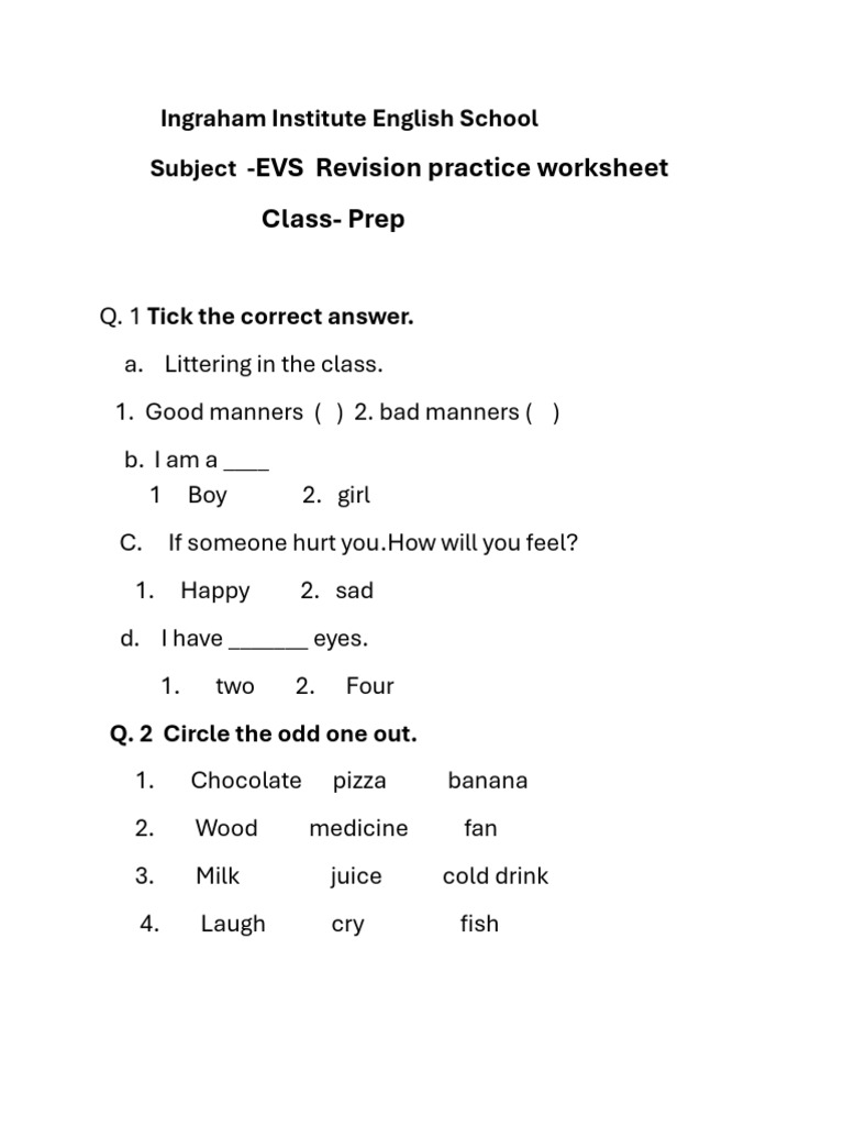 EVS Revision Practice Worksheet | PDF