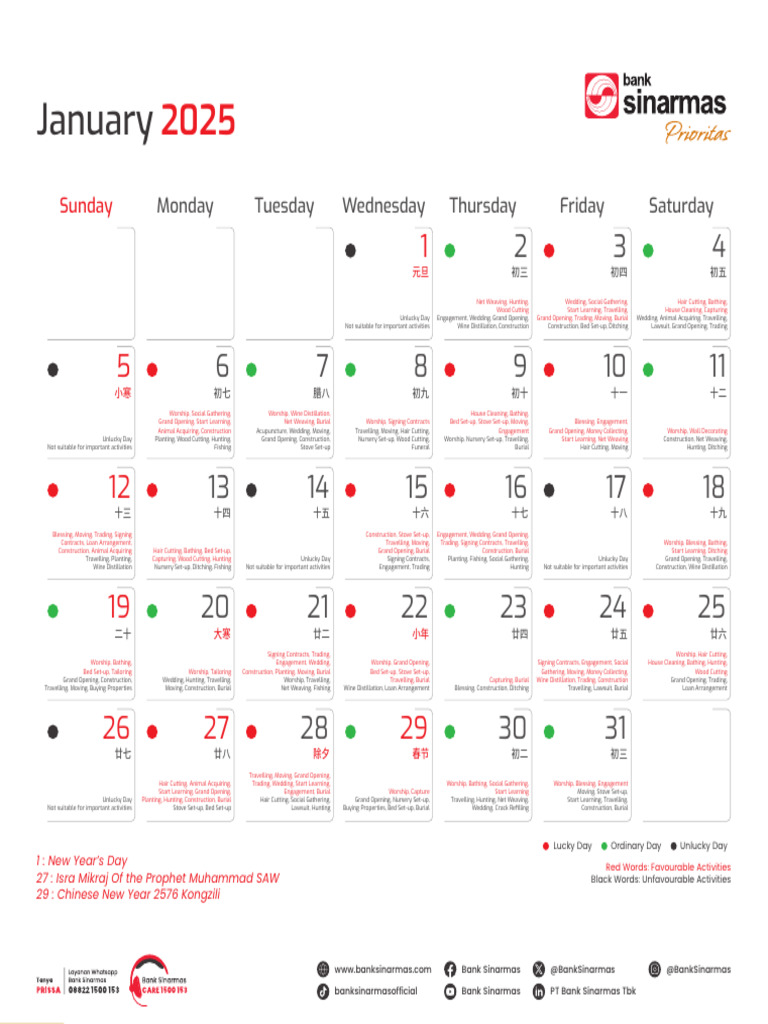 Kalender Bank Sinarmas 2025 | PDF