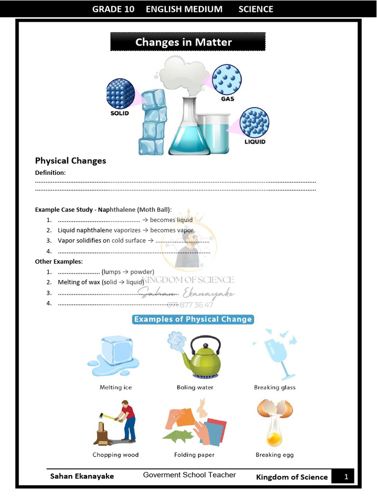 Changes in Matter: Physical & Chemical | PDF | Mole (Unit) | Magnesium