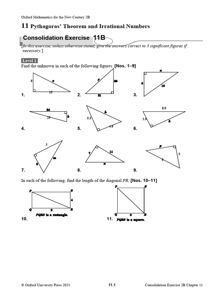 Pythagoras Theorem Exercises 2B | PDF | Area | Elementary Geometry