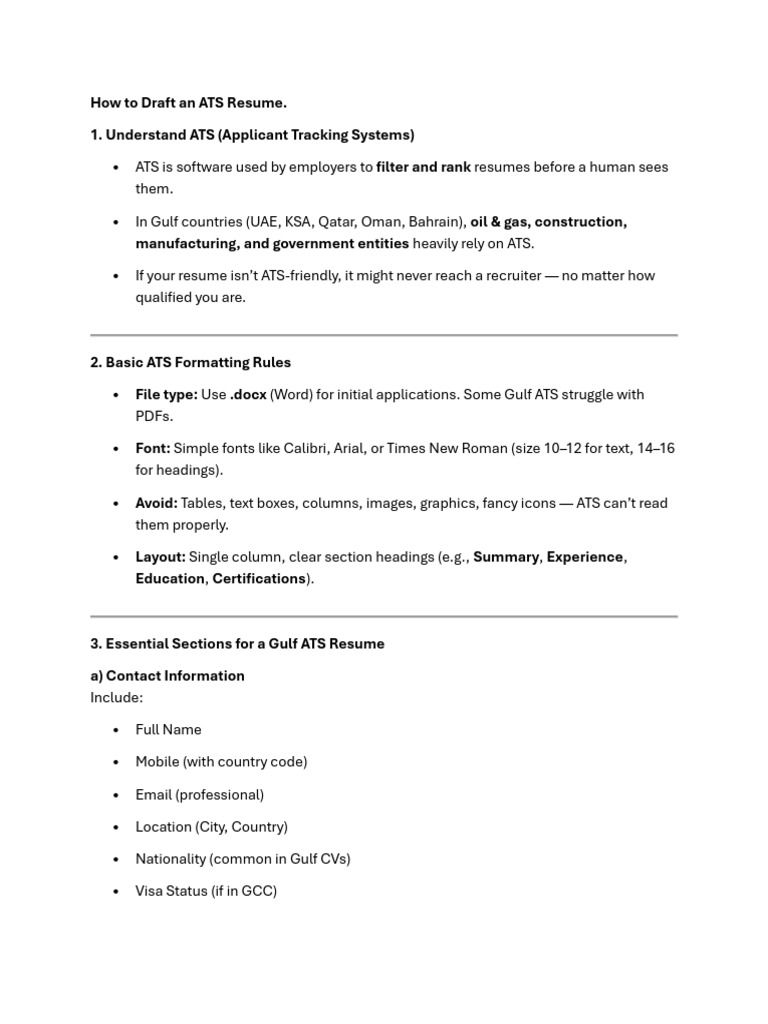 ATS Resume Guide for Gulf Jobs | PDF | Résumé