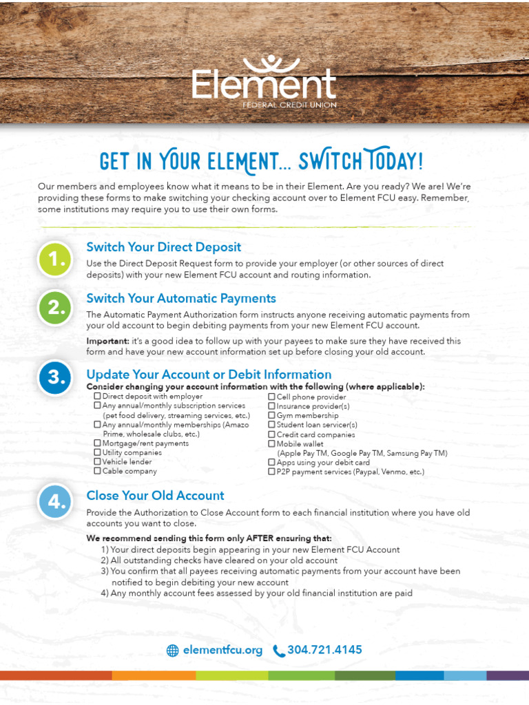 Switch to Element FCU Made Easy | PDF | Payments | Cheque