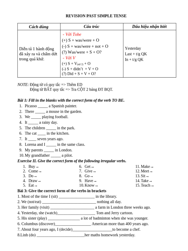 Past Simple Tense Revision Guide | PDF | Chess Theory | Chess