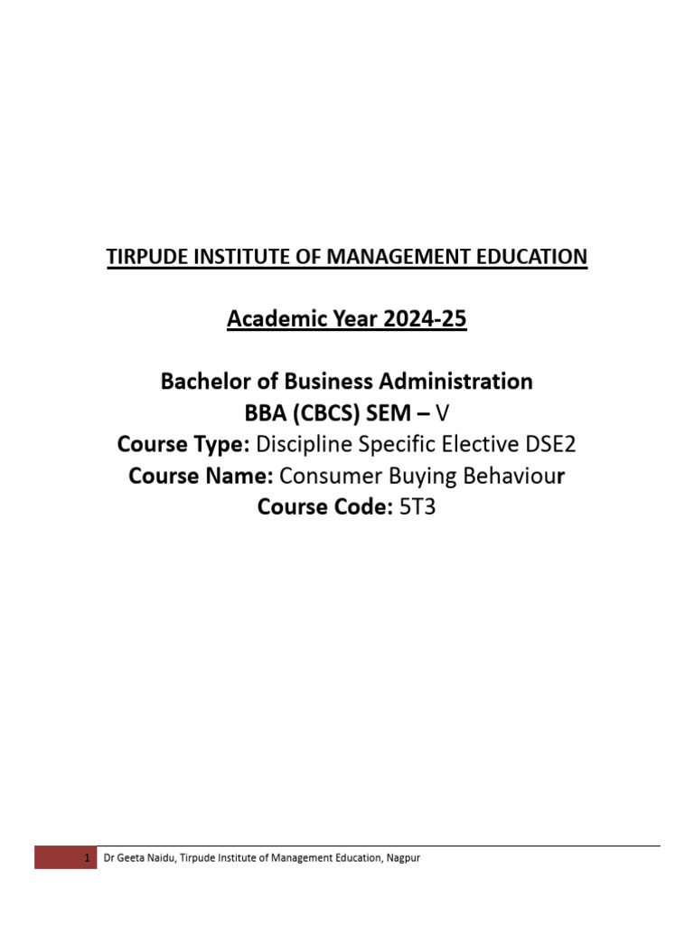 Consumer Buying Behavior Course Overview | PDF | Marketing | Consumer ...