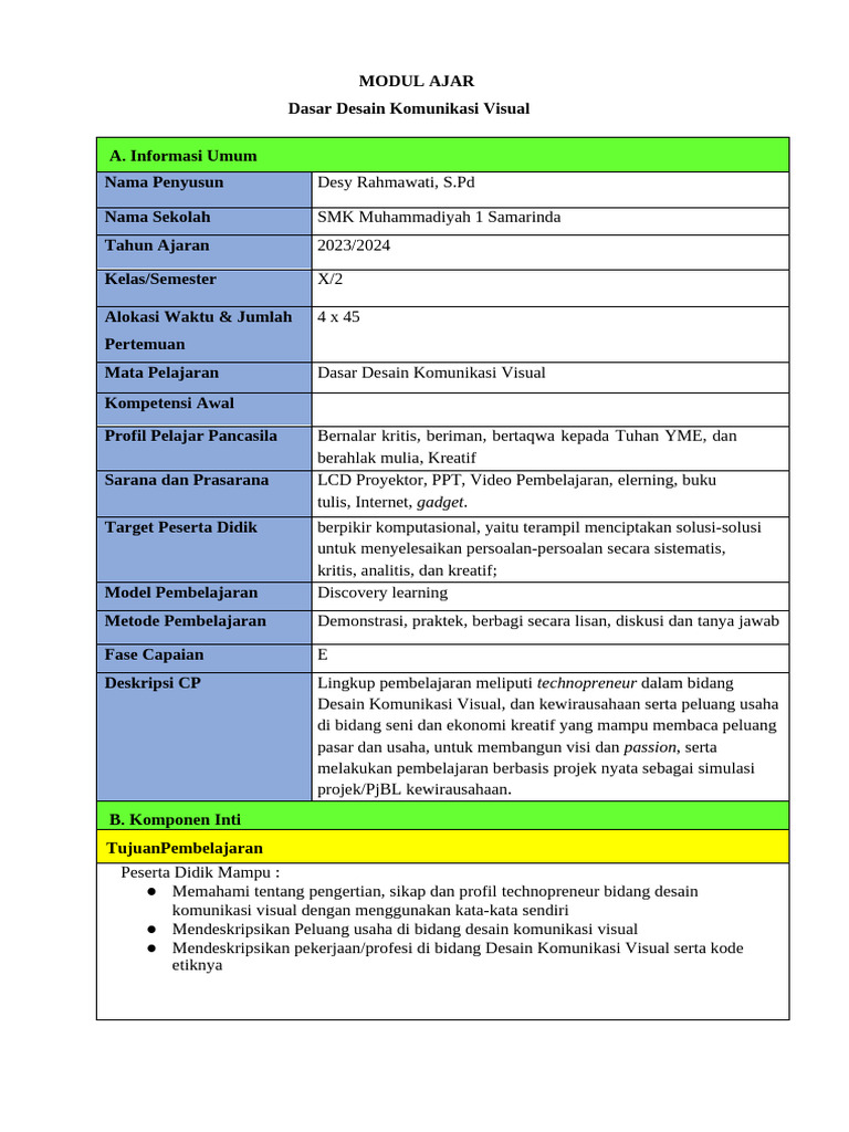 Modul Ajar Desain Komunikasi Visual | PDF