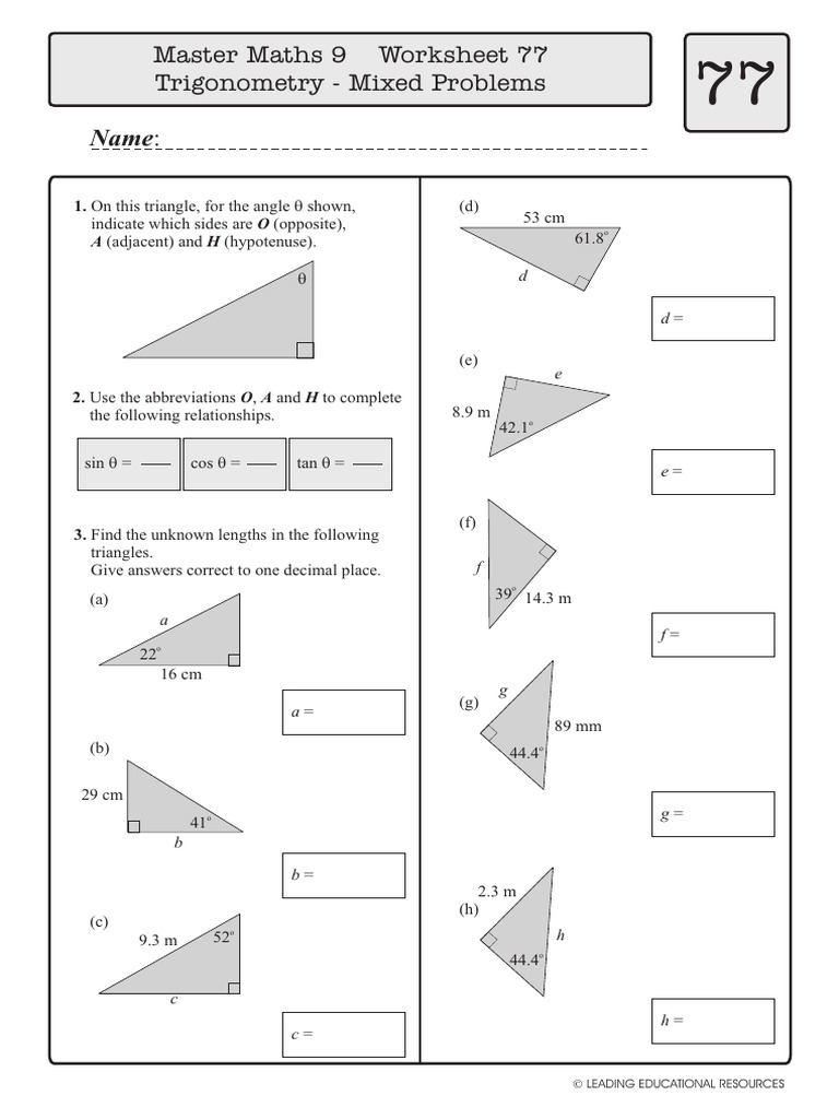 Mixed Trigonometry Problems Worksheet | PDF