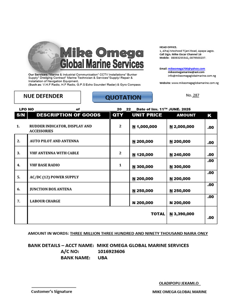 Marine Services Quotation and Details | PDF | Electronics | Wireless