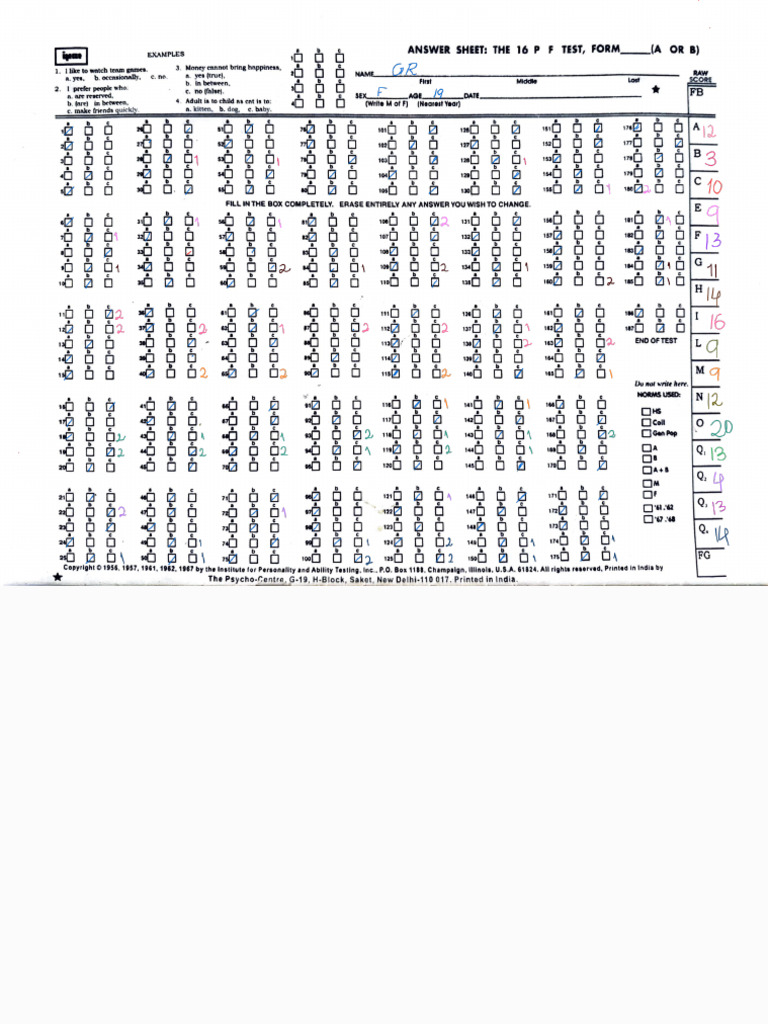 Answer Sheet 16 PF GR - 240301 - 122206 | PDF