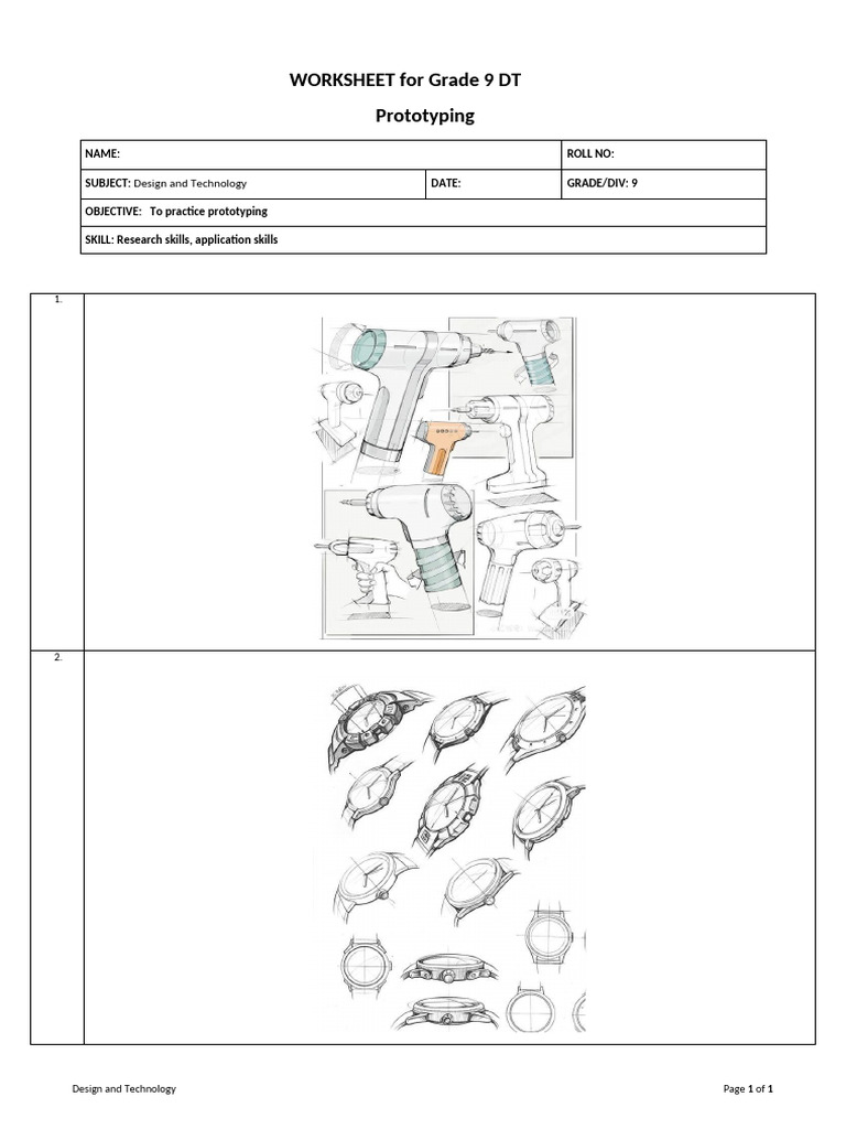 WORKSHEET For Grade 9 Prototyping DT-3 | PDF