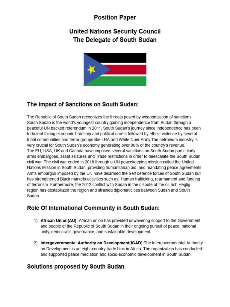 Postion Paper On South Sudan UNSC 2025 | PDF | United Nations ...