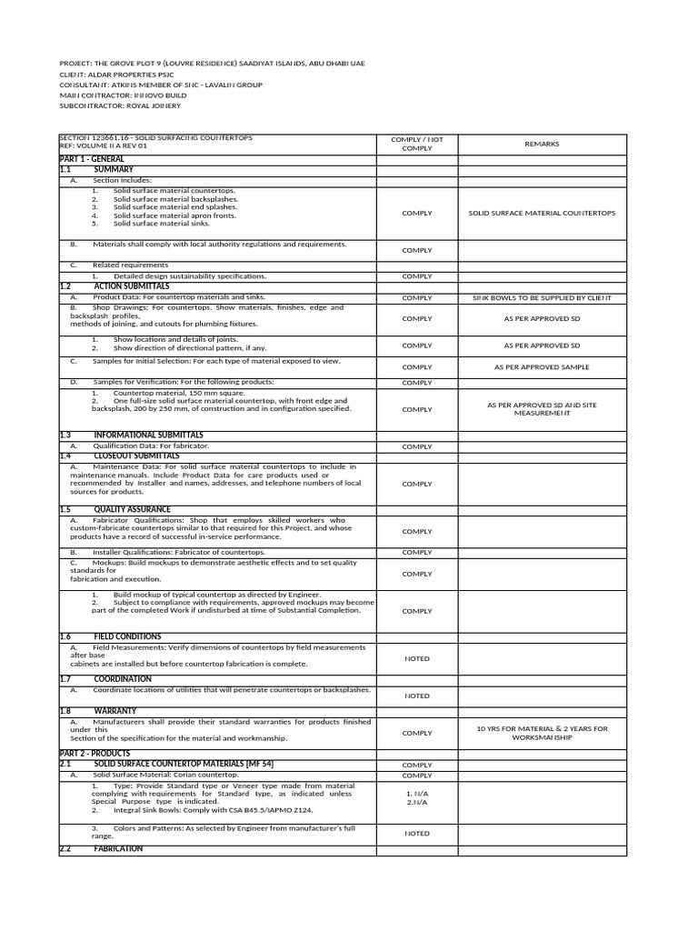 Solid Surface Countertop Specifications | PDF | Countertop | Adhesive