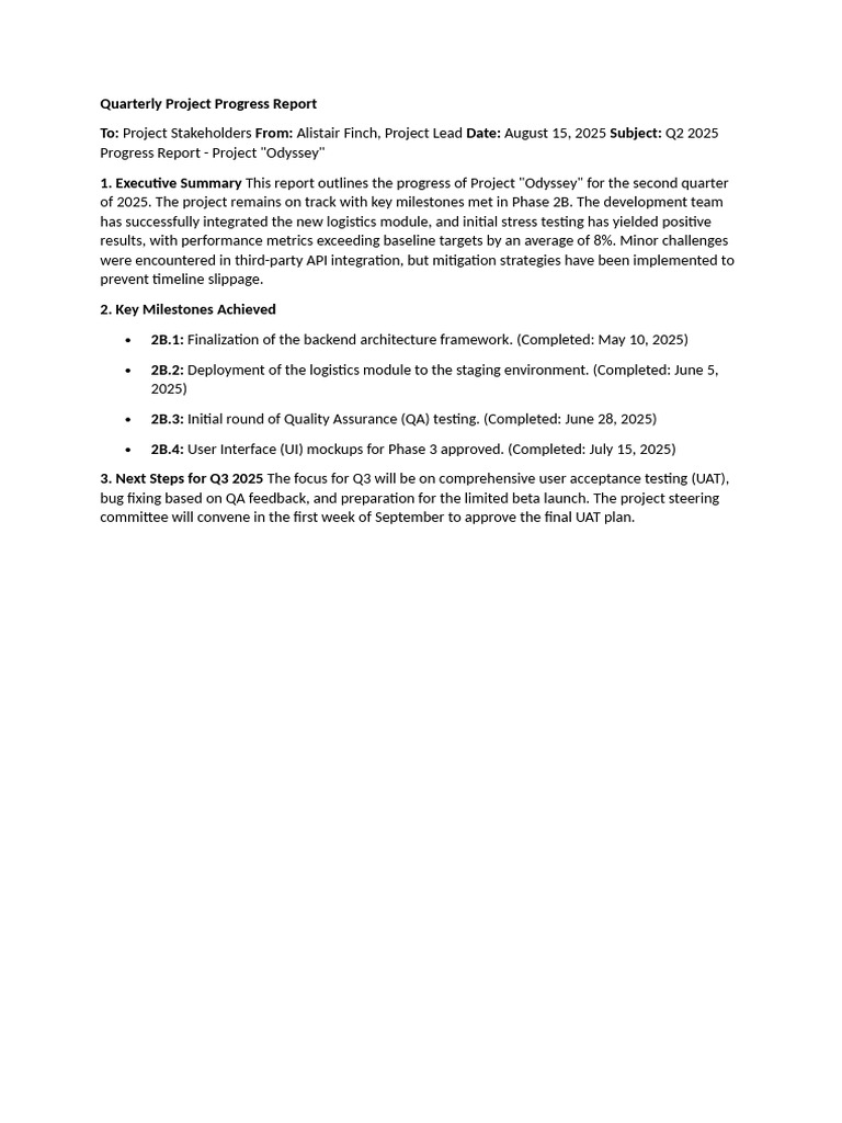 Q2 2025 Progress Report: Project Odyssey | PDF