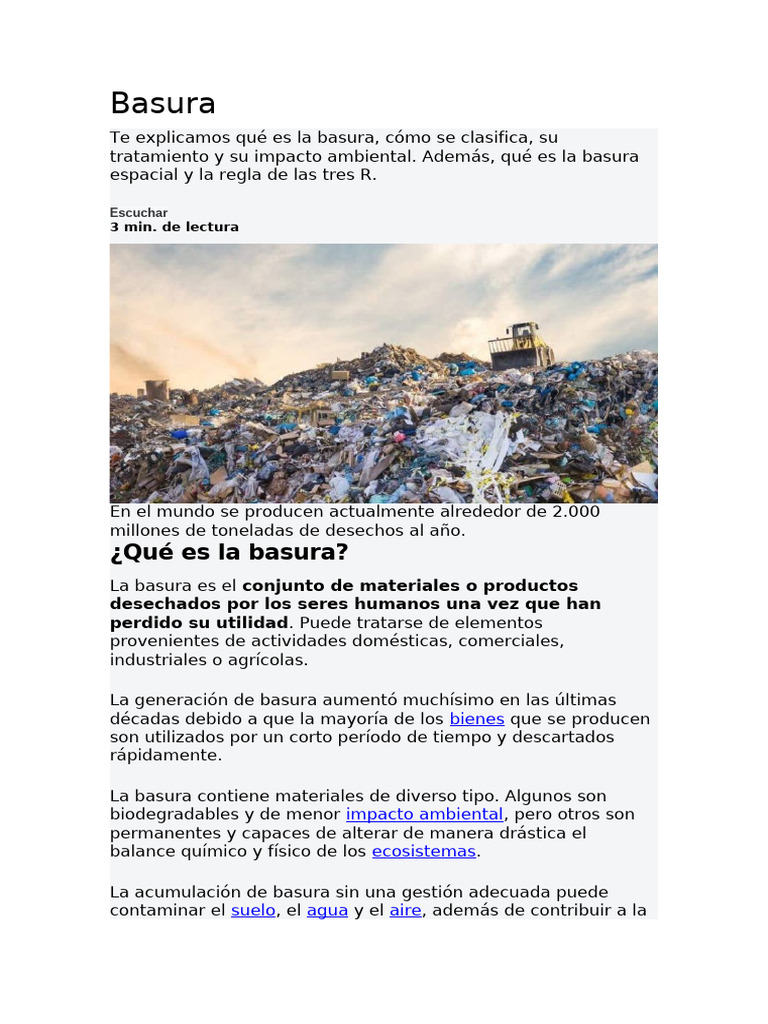 Clasificación y Problemas de la Basura | PDF | Residuos | Contaminación