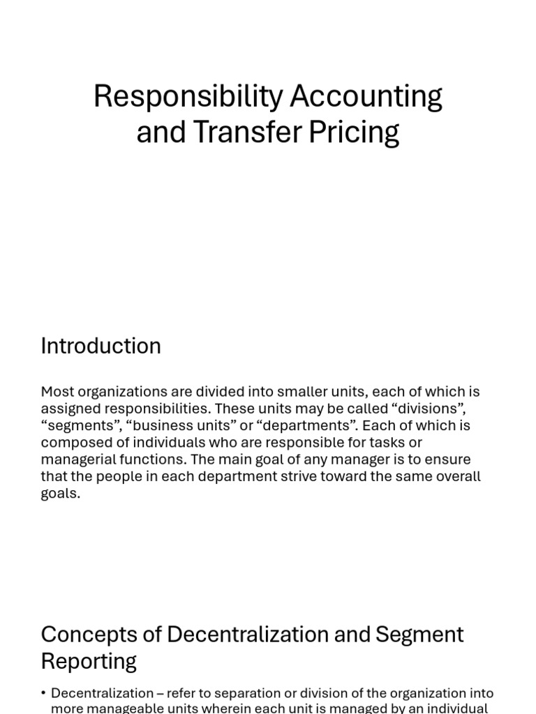 Responsibility Accounting & Transfer Pricing | PDF | Return On ...