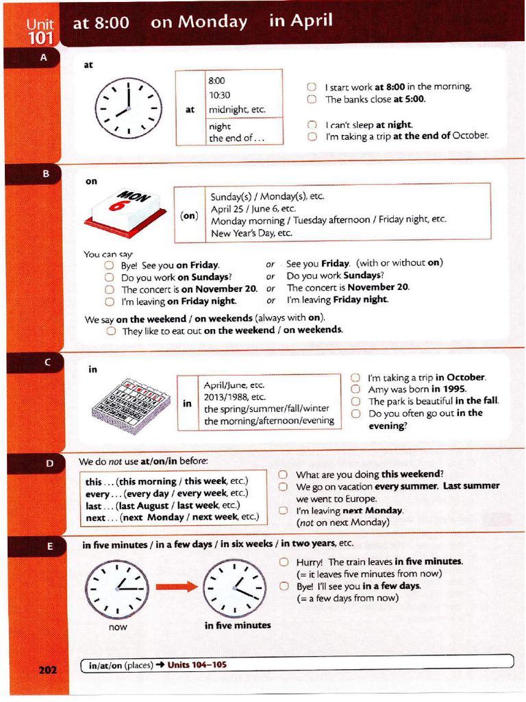 At - On - in + Date & Time | PDF