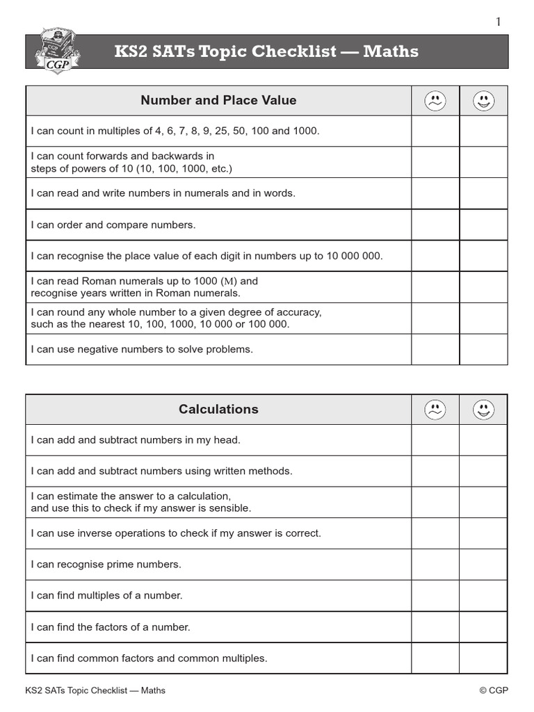 KS2 Maths SATs Topic Checklist | PDF | Area | Volume