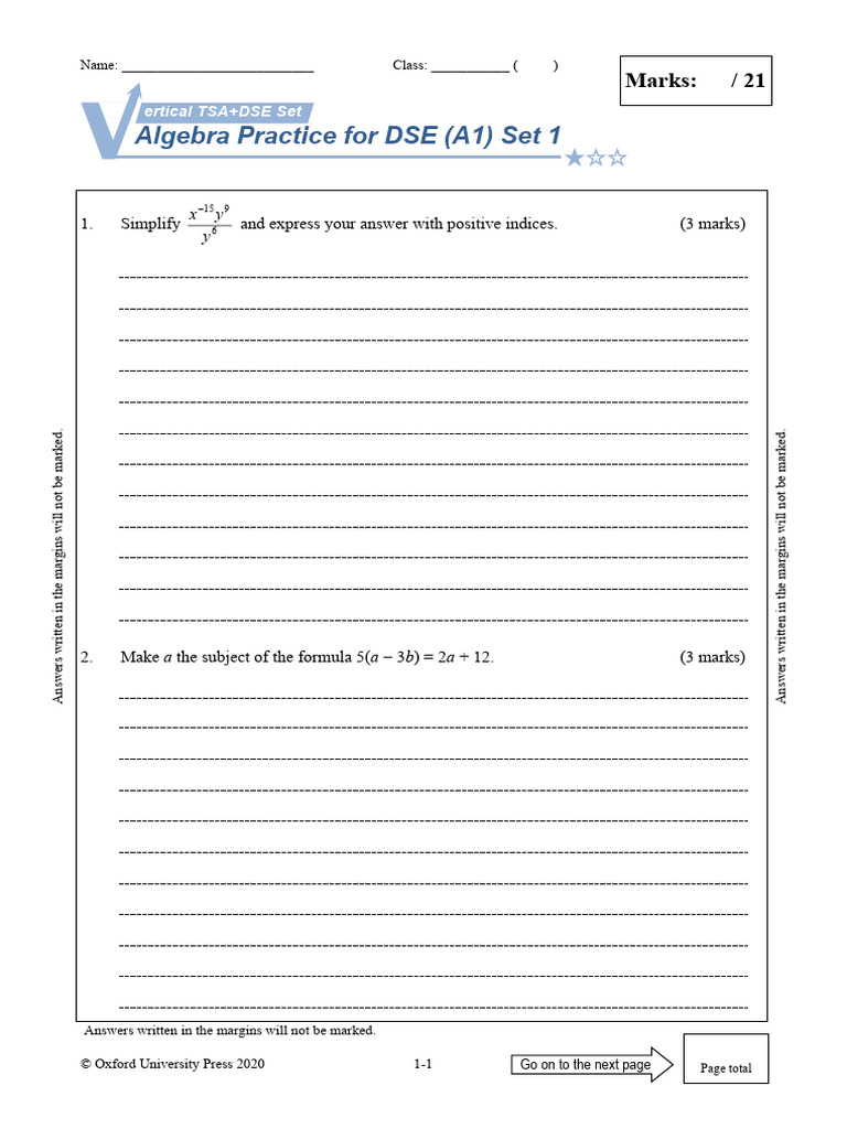 Algebra Practice Questions for DSE | PDF | Mathematics | Algebra