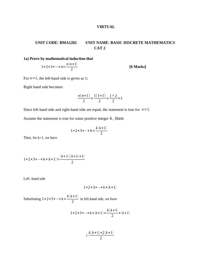 Bma 1202 Discrete Mathematics Cat Two | PDF | Real Number | Numbers