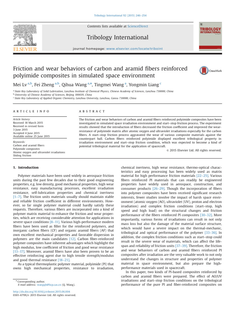 Friction and Wear Behaviors of Carbon and Aramid Fibers Reinforced ...