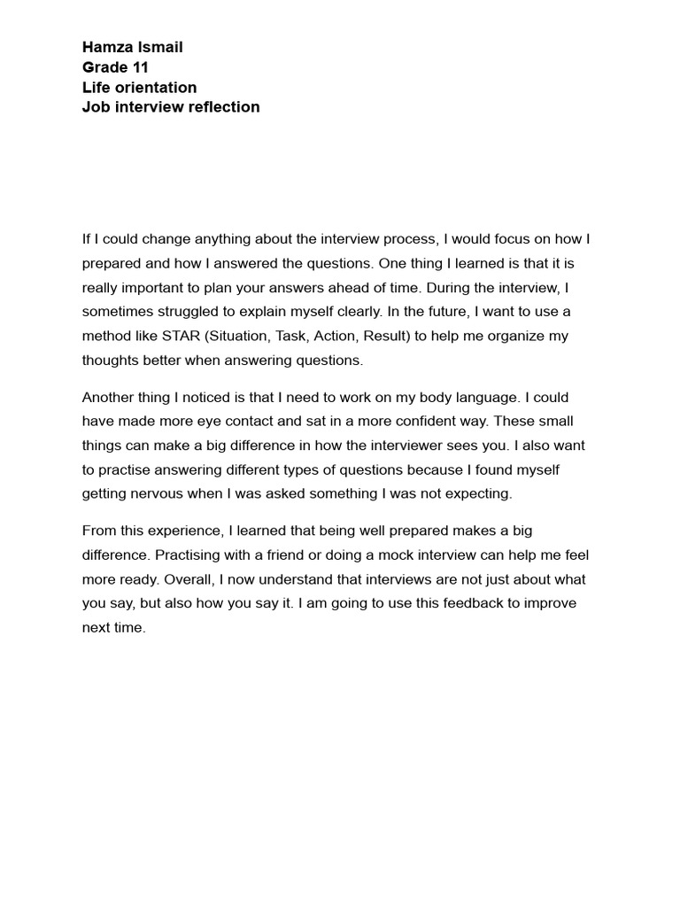 LO Job Interview Reflection | PDF