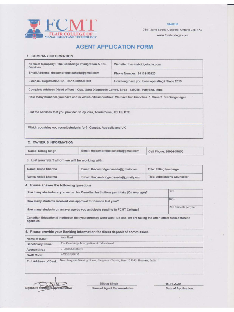 FCMT - Agent Application Form | PDF
