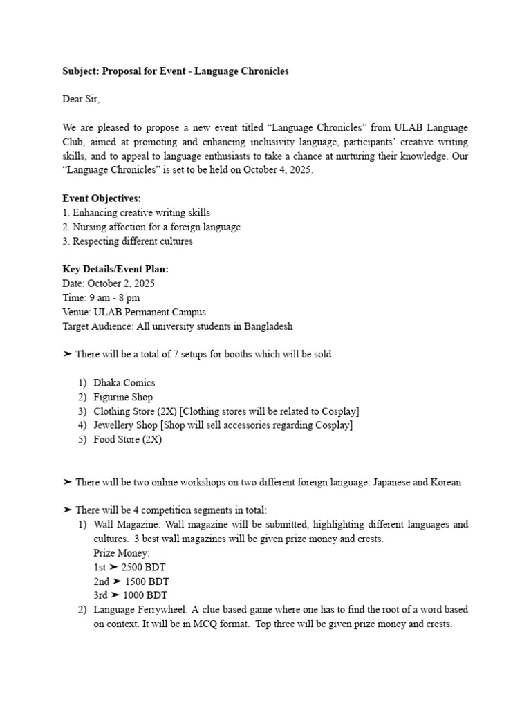 Language Chronicles Event Proposal | PDF