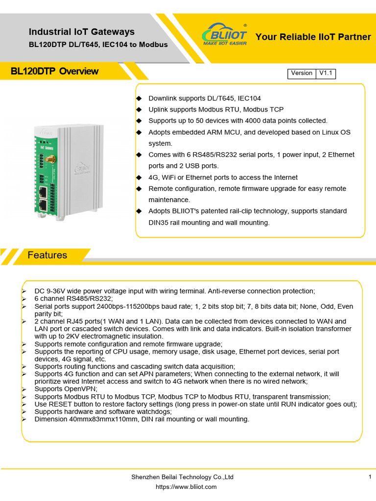 BLIIoT BL120DTP DLT645 IEC104 to Modbus Converter | PDF | Wi Fi ...