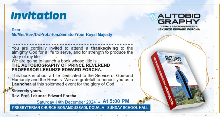 Book Launch Invitation for Rev. Forcha | PDF