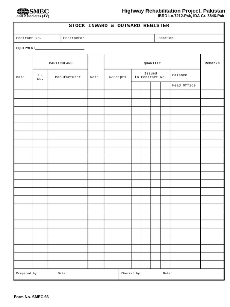 Highway Rehabilitation Stock Register | PDF
