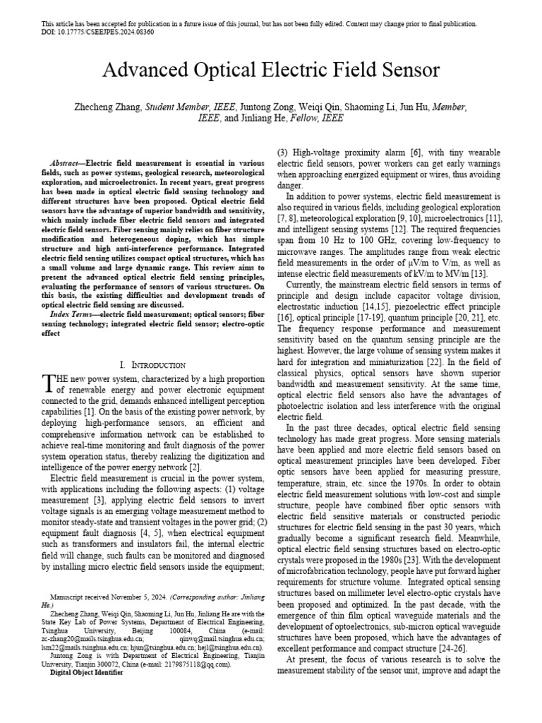 Advanced Optical Electric Field Sensor | PDF | Optical Fiber ...