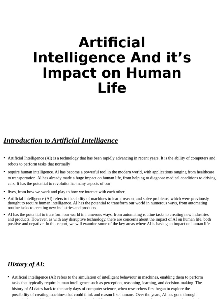 Artificial Intelligence and It's Impact On Human Life by Tanmay | PDF ...