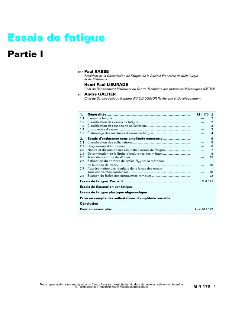 Essais de Fatigue des Matériaux Métalliques | PDF | Fatigue (matériau ...