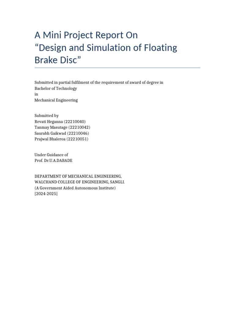 Design & Simulation of Floating Brake Disc | PDF | Finite Element ...
