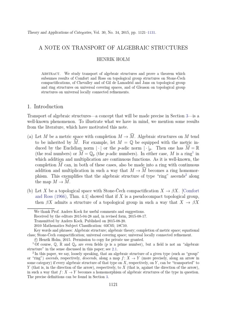 Transport Of Algebraic Structures Pdf Topology Abstract Algebra