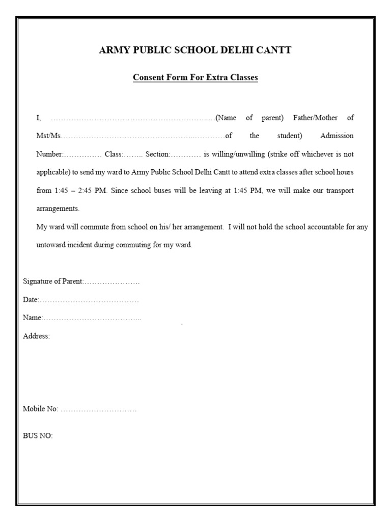 Consent Form for Extra Classes | PDF
