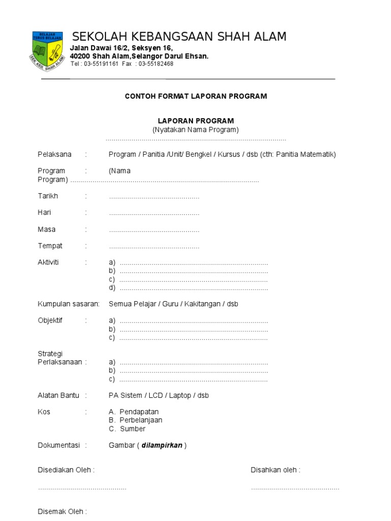 Contoh Template Format Laporan Sekolah Rendah Download