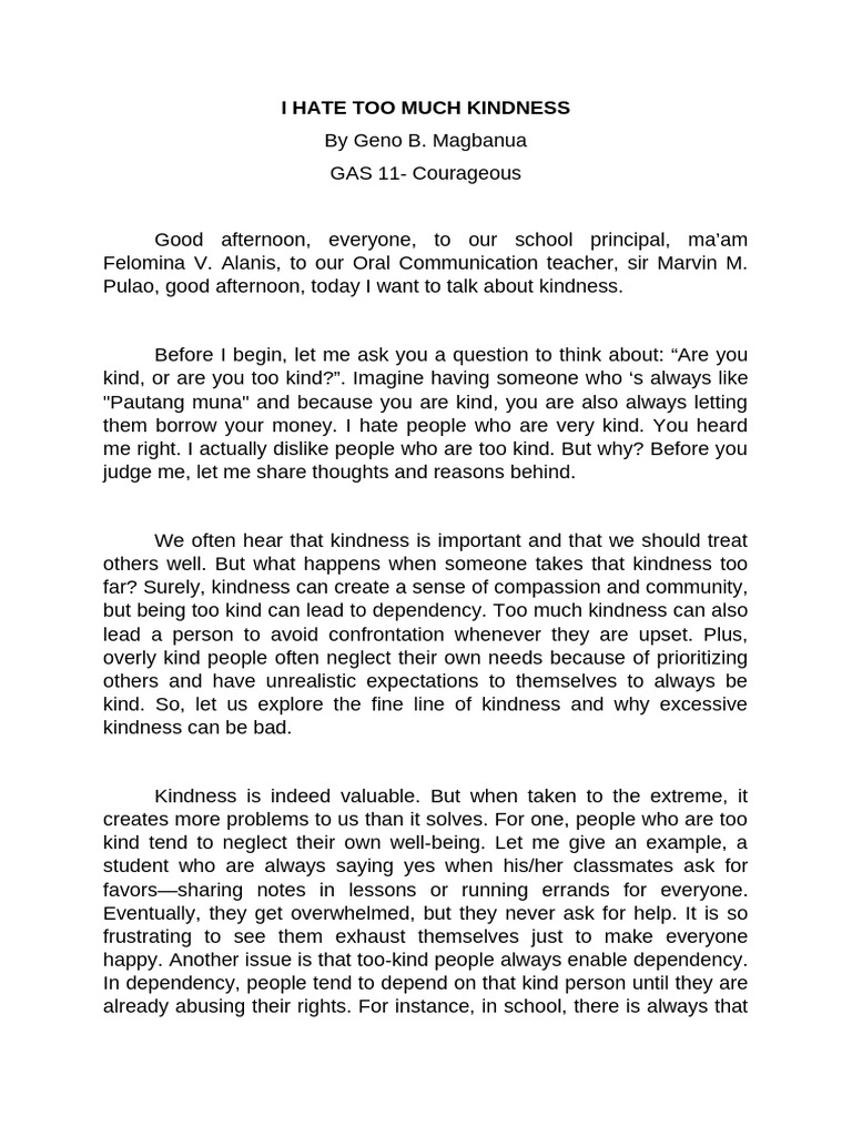 The Dangers of Excessive Kindness | PDF | Psychological Concepts ...