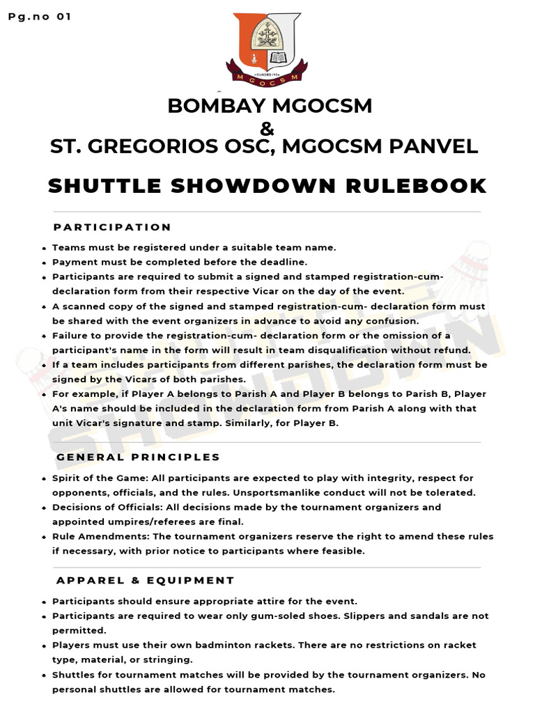Shuttle Showdown Rulebook Overview | PDF | Sports Rules And Regulations ...