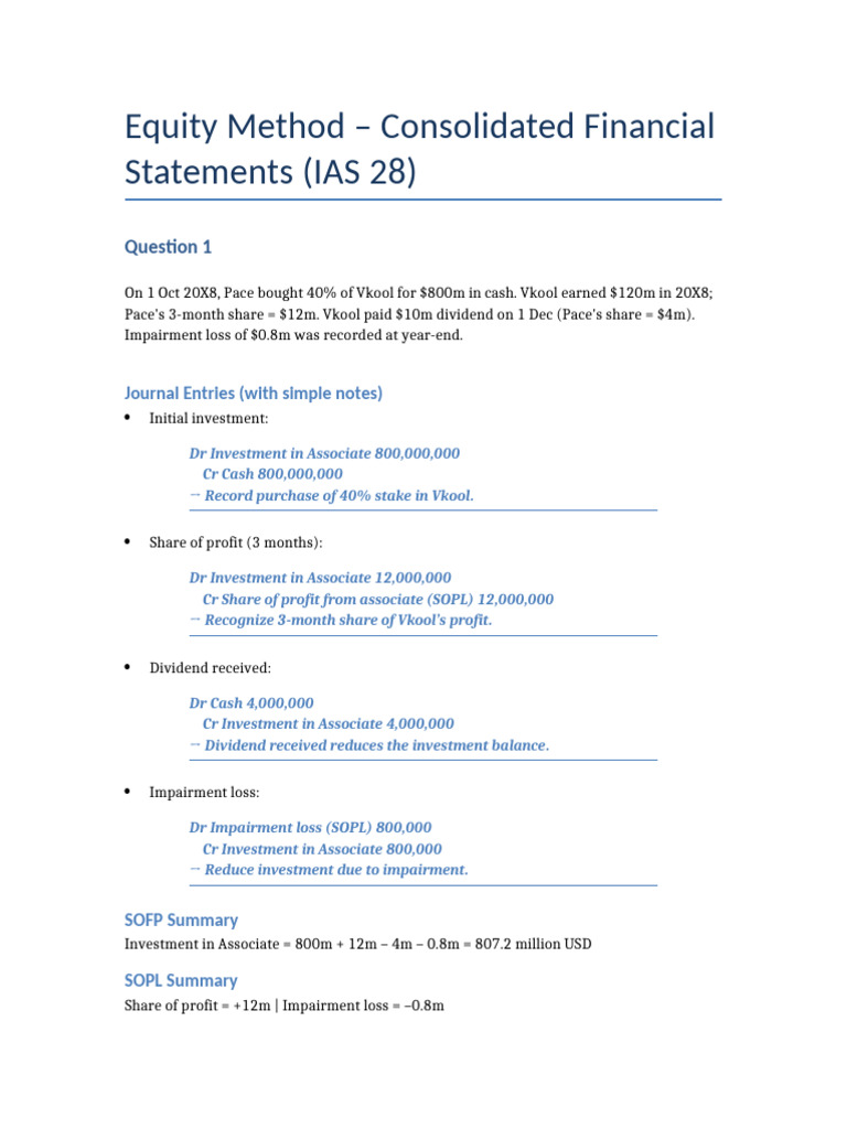 Equity Method Questions Simplified | PDF