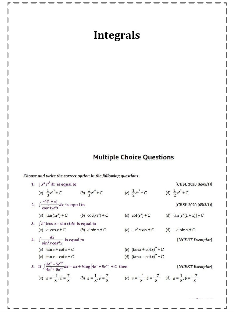 Hots Questions Ch.7 Integrals-RSM 9865817623 | PDF